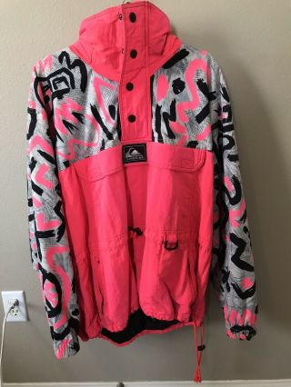 Vintage Quicksilver Snowboard Jacket.  Neon.  80s.  Size L