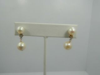 Exquisite Vintage 14k Yellow Gold Pearl & Diamond Dangle Drop Earrings