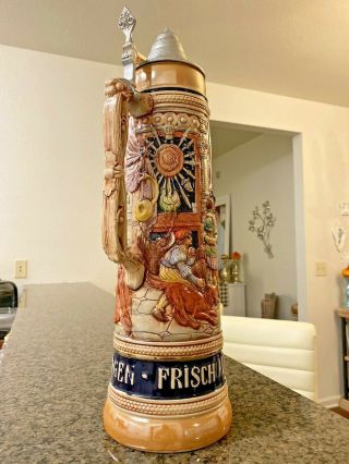 19 " Tall S.  P.  Gerz German Beer Stein,  " After The Hunt ",  3l Le