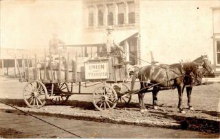 Vintage Horse And Carriage,  Union Transfer Black And White Real Photo Postcard