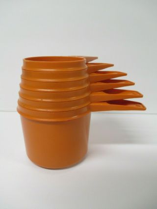 Vintage Tupperware Orange Nesting Measuring Cups Complete Full Set Of 6