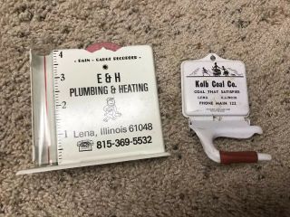 Lena,  Il Illinois Kolb Coal Co Broom Holder & E & H Plumbing Heating Rain Gauge