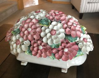 Vintage Italy Porcelain Flower Basket Centerpiece Capodimonte ? Large Heavy