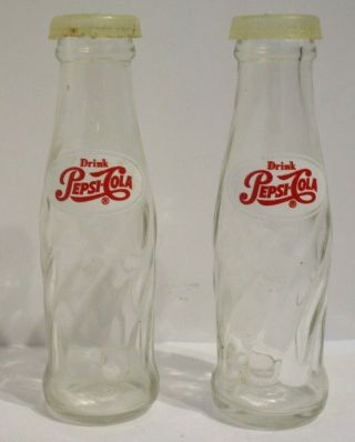 Vtg Drink Pepsi Cola Bottle Mini Salt & Pepper Shaker Set Brockway Glass Co