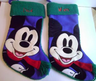 Set Of 2 Disney Store Mickey Mouse Christmas Stockings Embroidered Mom & Dad 21 "