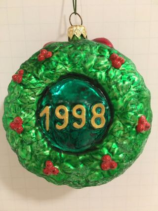 Mickey Mouse Wreath Ornament by Christopher Radko 1998 2