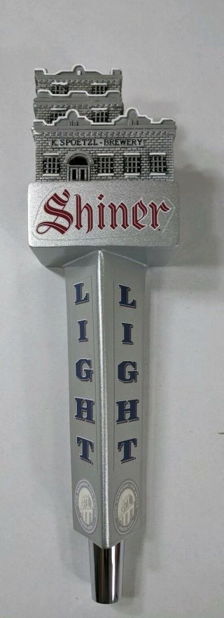 Rare Shiner Light Spoetzl Brewery Building Beer Tap Handle Silver Texas 2