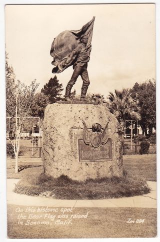 Vintage Sonoma California Bear Flag Historic Monument Postcard Rppc