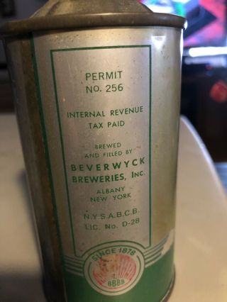 BEVERWYCK IRTP Tax FAMOUS ALE CONE TOP BEER CAN Permit 256 ALBANY NY. 2