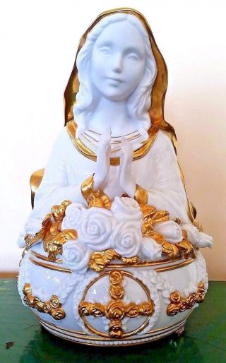 Ave Maria Madonna Music Box Franklin Porcelain W/ 24k Gold Accent