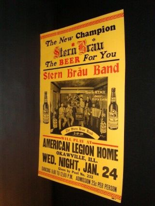 Circa 1939 Stern Brau Beer American Legion Post Cardboard Sign,  Belleville,  Il