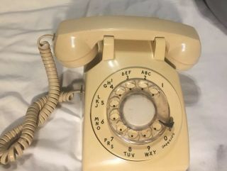 Vintage Rotary Dial Desk Table Phone At&t Beige / Tan Telephone Cs500dm