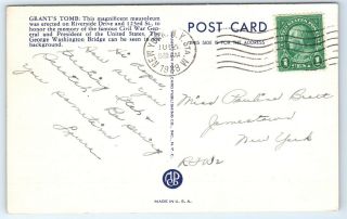 Postcard NY 1938 York City Grant ' s Tomb & George Washington Bridge Linen E2 2