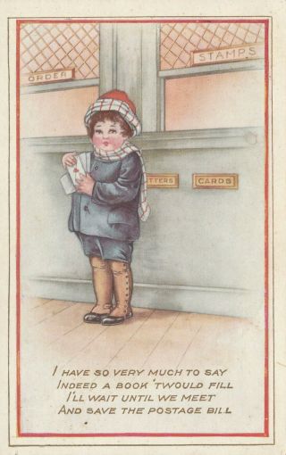 Postcard Valentine Boy At Post Office Embossed Art Deco Whitney Made Posted 1919