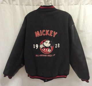 Vintage Mickey Mouse Disney Wool Leather Varsity Jacket Size Large