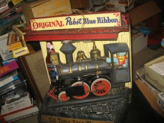 Pabst Blue Ribbon Beer Sign Light Locomotive Train In Motion W/conductor - Awesome