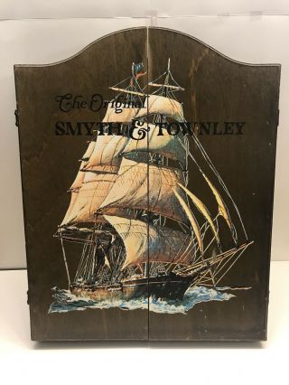 Vintage The Smyth & Townley Ship Dart Board And Cabinet Set