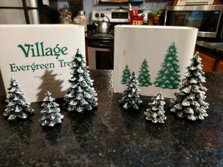 Two Dept 56 - Village Evergreen Trees - Set Of 3 " Cold Cast Porcelain 5205 - 1