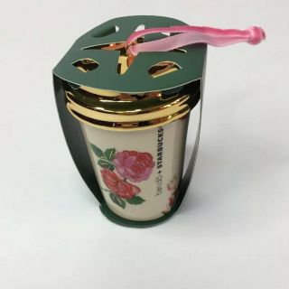 Starbucks 2018 Holiday Exclusive Bando Ceramic Ornament Pink Roses Gold