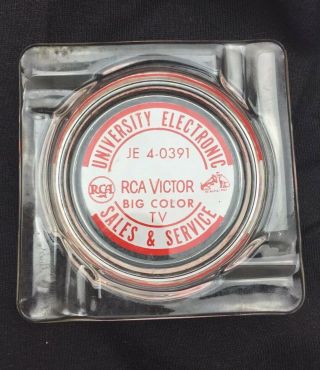 Vintage Rca Victor Color Tv Advertising Ashtray Glass University Electronic Vgc