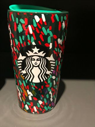 Starbucks Holiday 2019 Confetti Red And Green Ceramic Travel 12 Oz Tumbler Mug