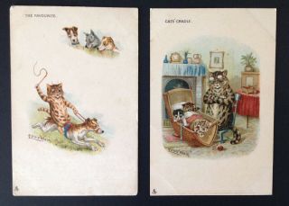 Vintage Signed Louis Wain Cat Postcards (2) " The Favourite ",  " Cat 