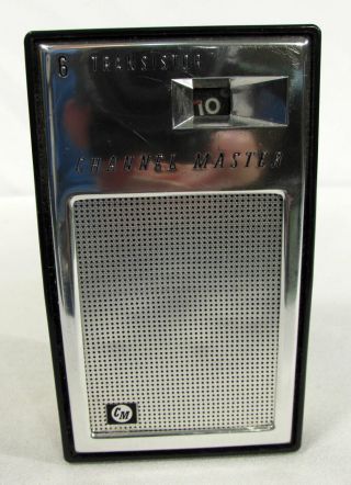 Vtg Channel Master 6 Transistor Pocket Am Radio,  Black & Ivory W/ Leather Case