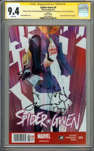 Spider - Gwen 4 Cgc 9.  4 Ss 3x Stan Lee Mexican Edition Rodriguez Cover Reprints