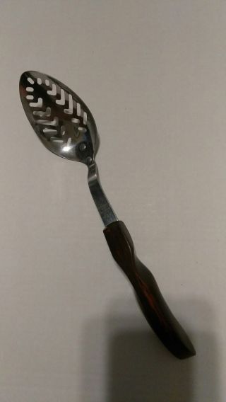 Vintage Cutco No.  13 Slotted Serving Spoon Contoured Handle Wood Grain 12 " Usa