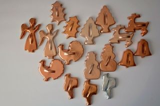 Vintage Copper Colored Aluminum Christmas Thanksgiving Cookie Cutters 17 In Set