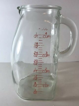 Vintage Glasco Belly Bump Baby Formula Measuring Pitcher 1 Quart 4 Cups Glass