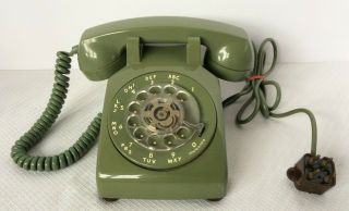 Vtg 1965 Western Electric C/d 500 Bell System Green Rotary Dial Phone W/ Cords