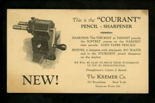Advertising Postcard The Kremer Co.  Pencil Sharpeners York City,  Ny