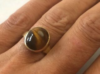 Vintage 9ct Gold Tigers Eye Ring - Size L