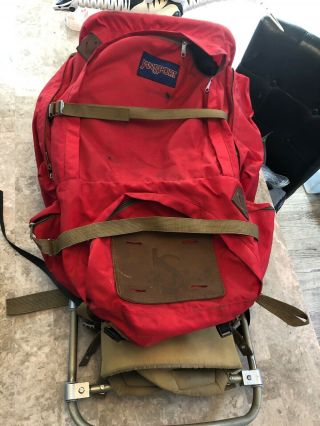 Vintage Jansport External Frame Red Backpack,  Hip Wings Usa Hiking Camping D3