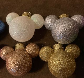 Disney MICKEY MOUSE Mini Glitter Ears Christmas Holiday Ornament Set of 10 Glass 2