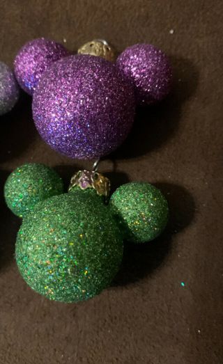 Disney MICKEY MOUSE Mini Glitter Ears Christmas Holiday Ornament Set of 10 Glass 3