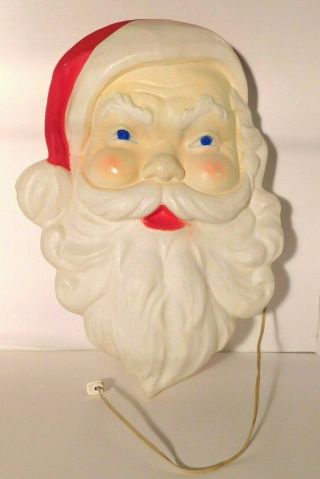 Vtg.  Union Products Lighted Santa Face Head Plastic Blow Mold 1989 21 "