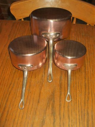 Vintage French Copper Art De Cuisine Cuisine Kitchen Pans Brass Handle Tin Lined