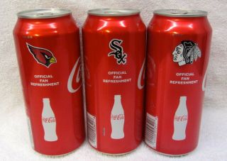3 Cans 2017 Coca Cola Chicago Blackhawks Az Cardinals White Sox Sports Coke 16oz