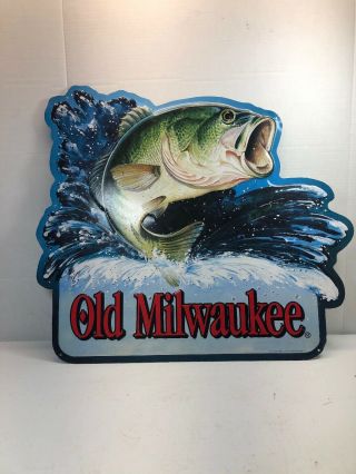 Old Milwaukee Bass Fishing Beer Tin Sign Advertising 24 " X 21 " Vintage