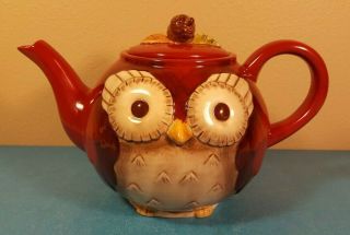 Grasslands Road Red Owl Teapot Ceramic Acorn Lid