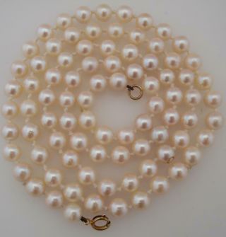 Vintage 1970s Cultured Pearl Necklace 9ct Gold Clasp 30 " Long (k2