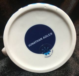 JONATHAN ADLER Coffee Mug Ceramic “M” Monogrammed Blue & White Geometric Pattern 3
