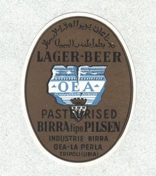 Beer Label - Libya (libia) - Pasteurised Lager Beer - Oea La Perla - Tripoli