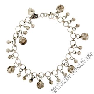 Vintage Sterling Silver 8.  5 " Small Large Ball Bell Charm Bracelet