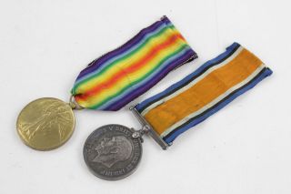 Vintage Ww1 Medal Pair W/ Ribbons Named 1834 Private Tw Adams