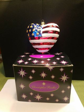Christopher Radko American Flag Cross Brave Heart Usa Patriotic Glass Ornament