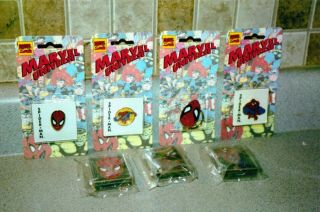 1990`s Planet Studios / Marvel Spider - Man Pin Set W/ One Keychain,  All