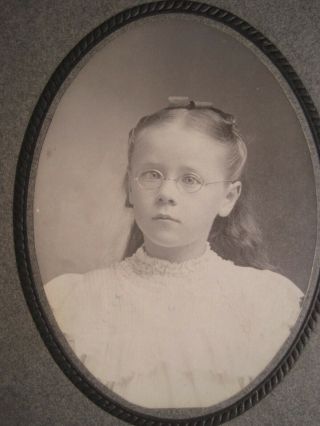 Cute Girl with Glasses; A Bit Cross - Eyed Old Cabinet Photo; Rosalia name on Back 2